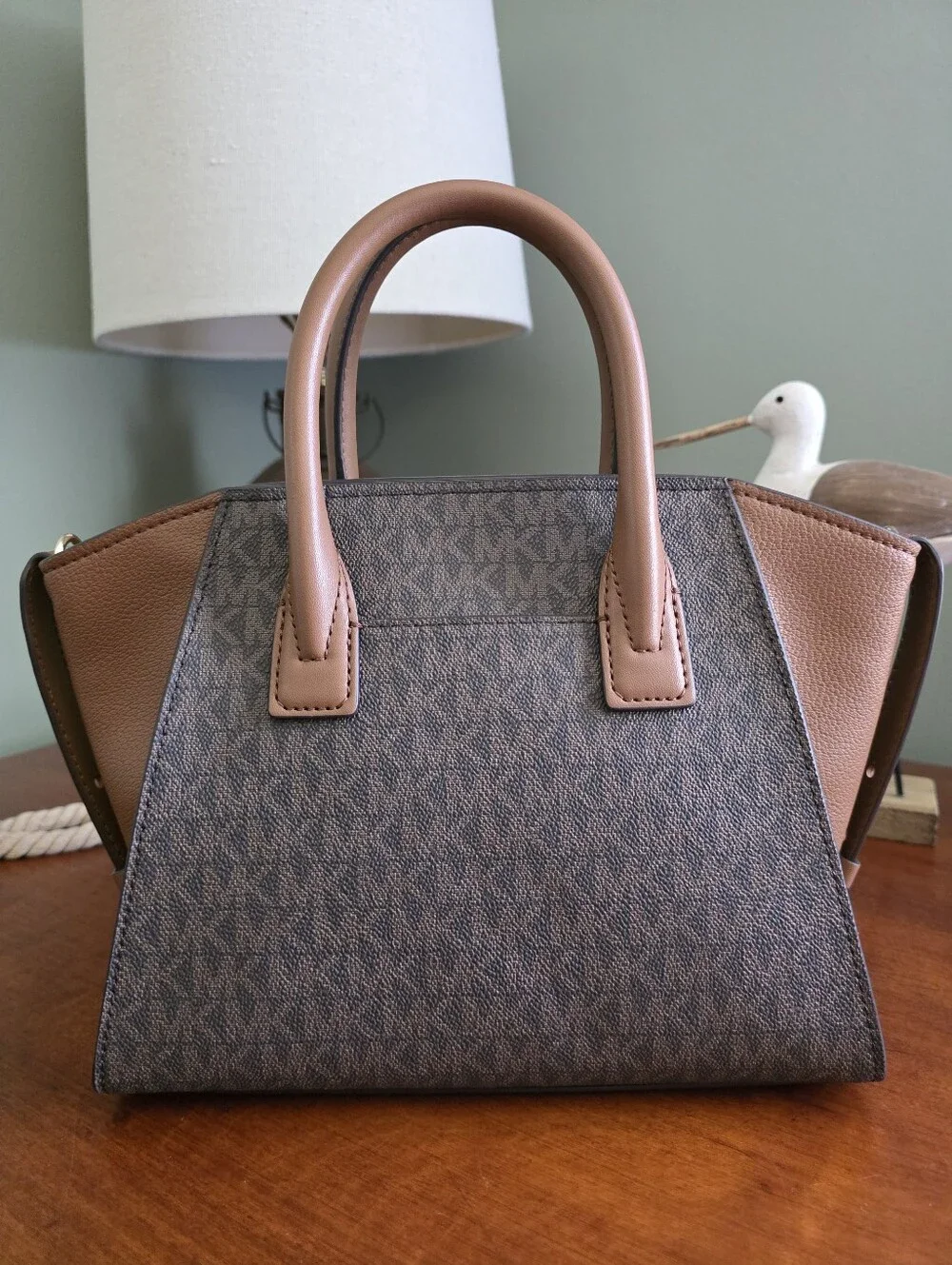 Michael Kors Avril Small Brown MK Signature Coated Canvas Satchel NWT